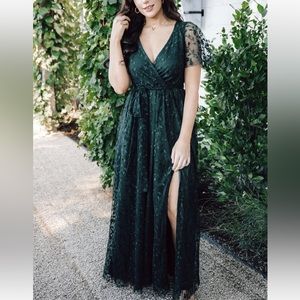 Green leaf embroidered dress- Baltic born